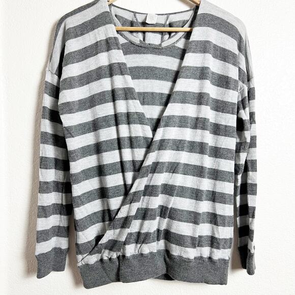 Eleventy Italian Cashmere Gray Striped Hoodie Pullover Sweater Size Small - Picture 1 of 6